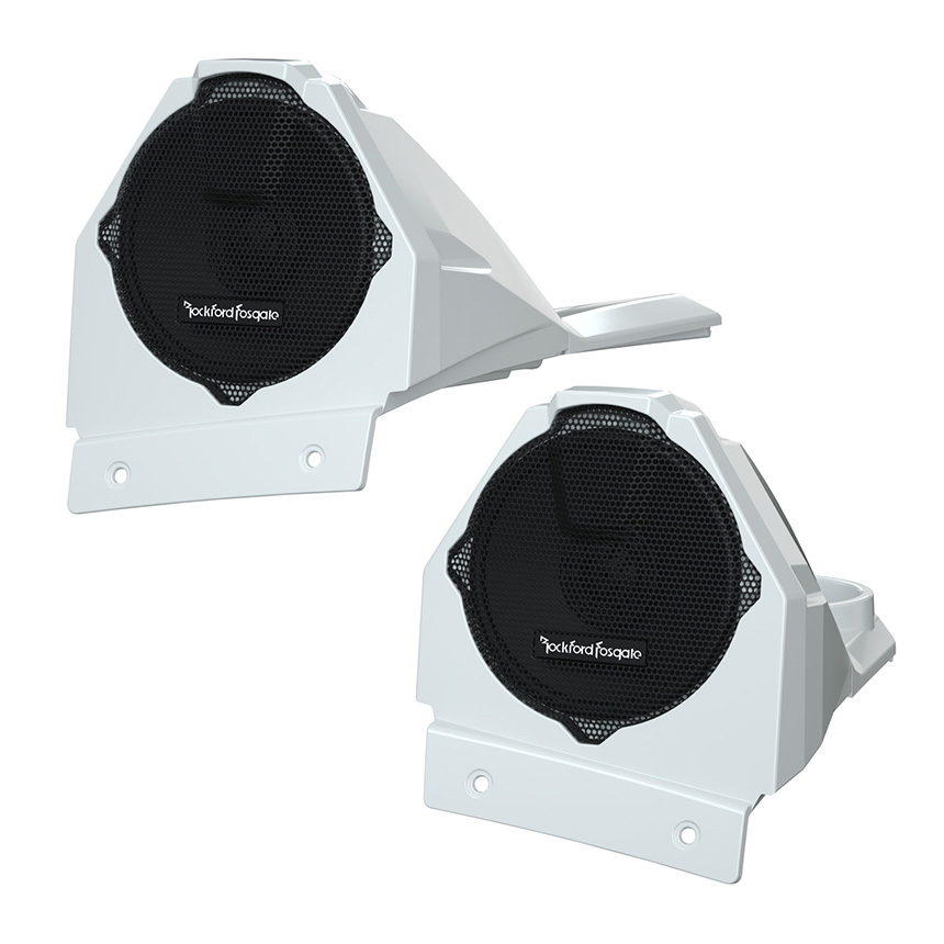 Polaris Slingshot Stage 3 Roll Hoop Audio by Rockford Fosgate in White Lightning.