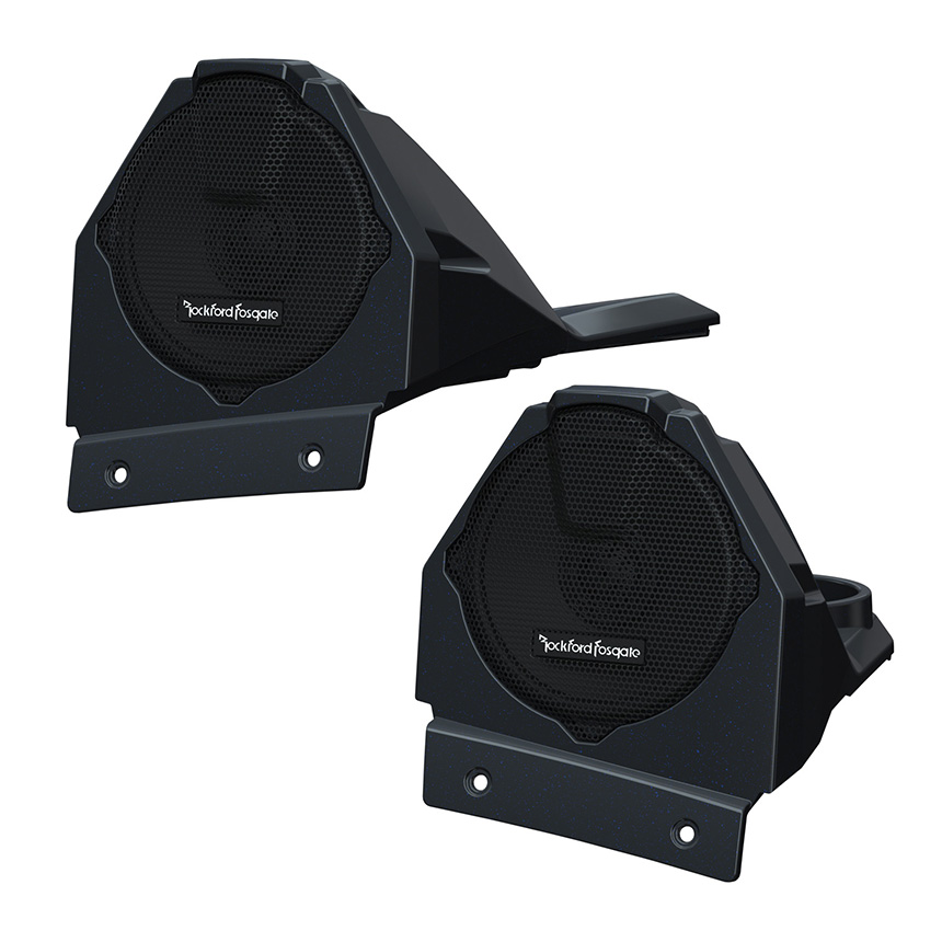 Polaris Slingshot Stage 3 Roll Hoop Audio by Rockford Fosgate in Stealth Gray Azure Crystal.